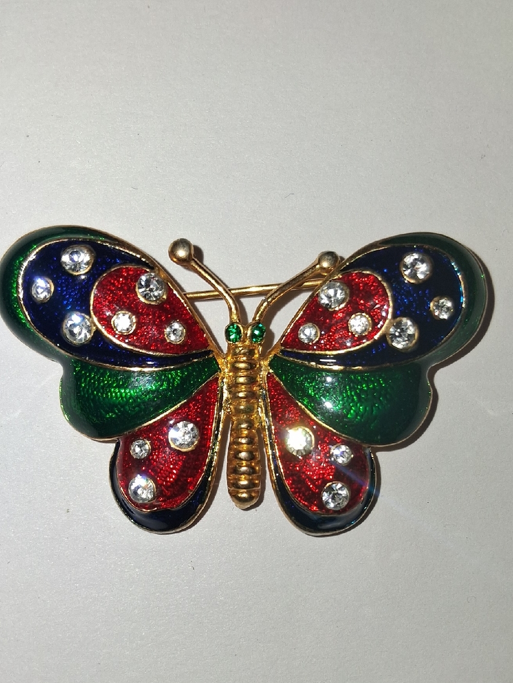 Colorful Rhinestone Butterfly Brooch - Red Green Blue Gold